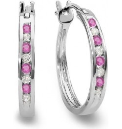 10K Ladies Fine Hoop Earrings, White Gold Pink Sapphire $95.32 Earrings