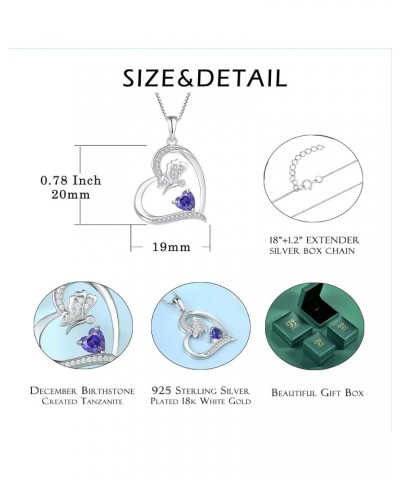 Silver Heart Butterfly Necklace with 12 Color Birthstone for Women Girls December - Tanzanite $25.80 Necklaces