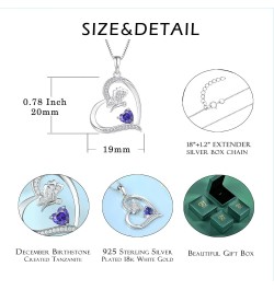 Silver Heart Butterfly Necklace with 12 Color Birthstone for Women Girls December - Tanzanite $25.80 Necklaces