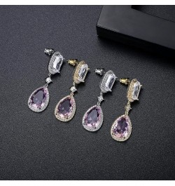 Teardrop Shaped Cubic Zirconia Dangle Drop Earrings for Women | Dainty Sparkly Clear Rhinestone Teardrop Dangling Drop Earrin...