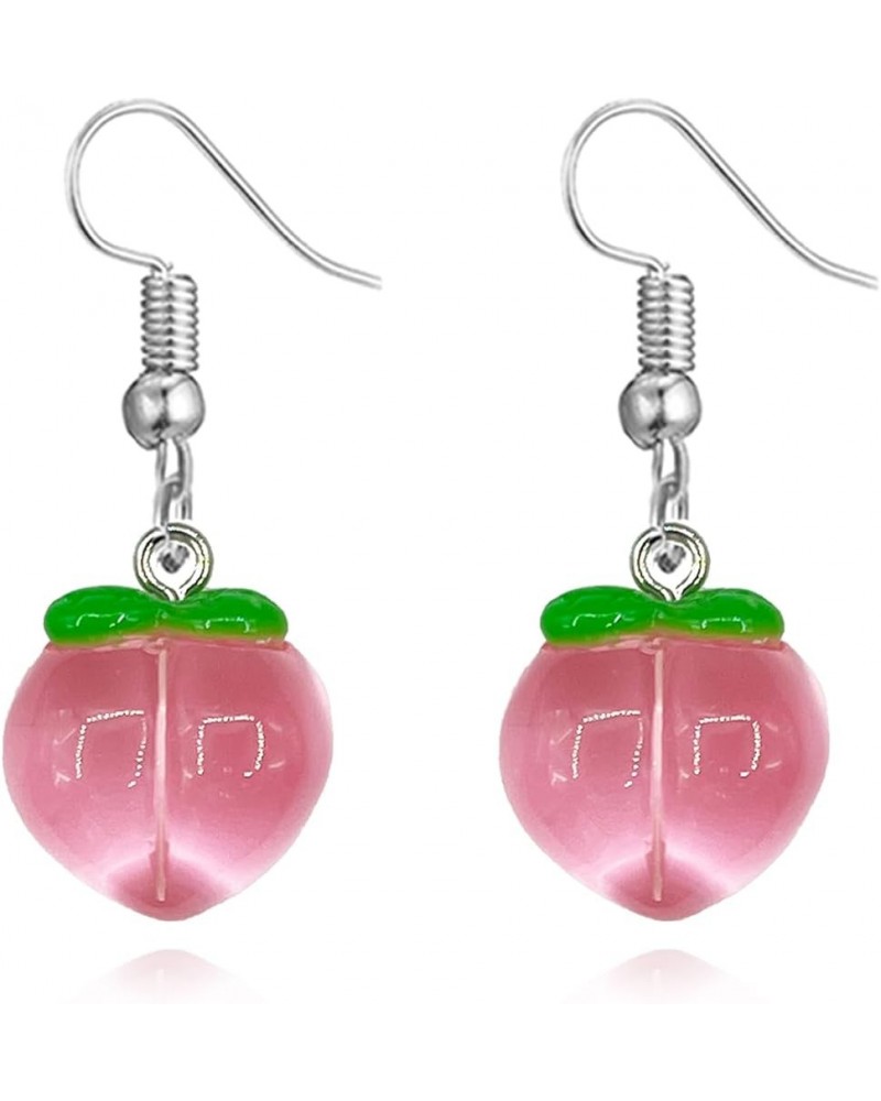 3D Cute Simulation Fruit Pink Honey Peach Resin Drop Dangle Earrings Charm Jewelry Gift Earrings for Women Girls pink $6.62 E...