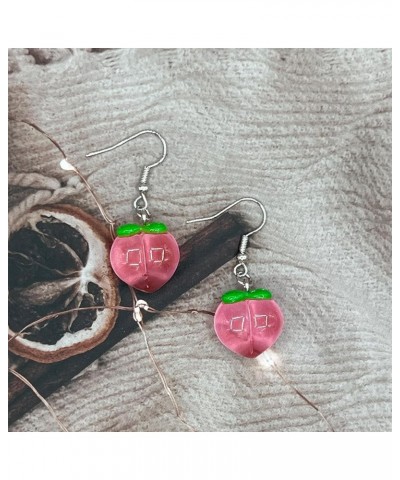 3D Cute Simulation Fruit Pink Honey Peach Resin Drop Dangle Earrings Charm Jewelry Gift Earrings for Women Girls pink $6.62 E...