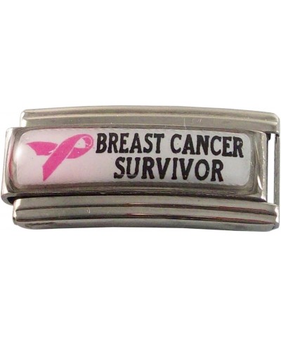 Breast Cancer Survivor Medical Alert ID Italian Charm for Bracelet Women Awareness Stainless Steel $10.55 Bracelets