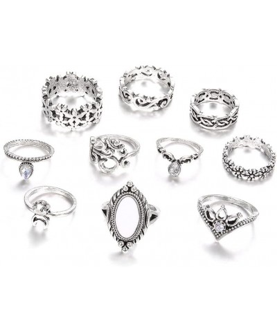 38Pcs Vintage Knuckle Rings Set Gemstone Bohemian Stackable Finger Rings Midi Rings for Women Aesthetic Hollow Carved Crystal...