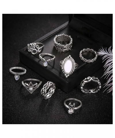 38Pcs Vintage Knuckle Rings Set Gemstone Bohemian Stackable Finger Rings Midi Rings for Women Aesthetic Hollow Carved Crystal...