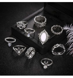 38Pcs Vintage Knuckle Rings Set Gemstone Bohemian Stackable Finger Rings Midi Rings for Women Aesthetic Hollow Carved Crystal...