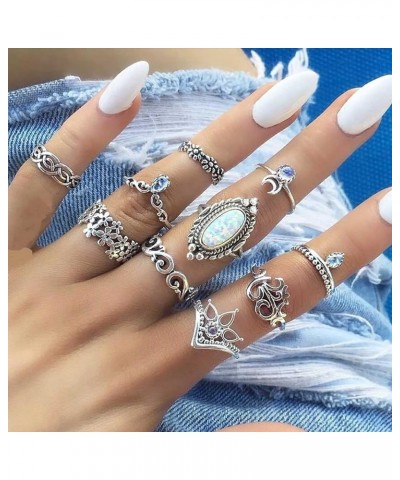 38Pcs Vintage Knuckle Rings Set Gemstone Bohemian Stackable Finger Rings Midi Rings for Women Aesthetic Hollow Carved Crystal...