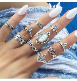 38Pcs Vintage Knuckle Rings Set Gemstone Bohemian Stackable Finger Rings Midi Rings for Women Aesthetic Hollow Carved Crystal...