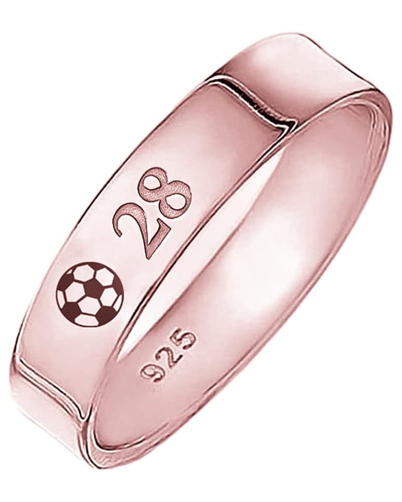 925 Sterling Silver Personalized Soccer Ball Engraved Band Ring Custom Made with Any Name Rose Gold $21.39 Rings