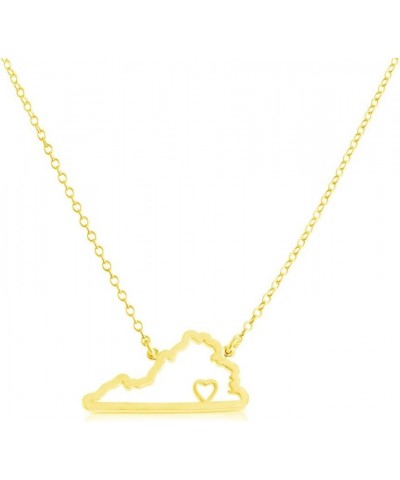 Gold Plated Sterling Silver Necklace American USA State Pendant Necklace VA Virginia Home is Where The Heart Is .This Gold Pl...