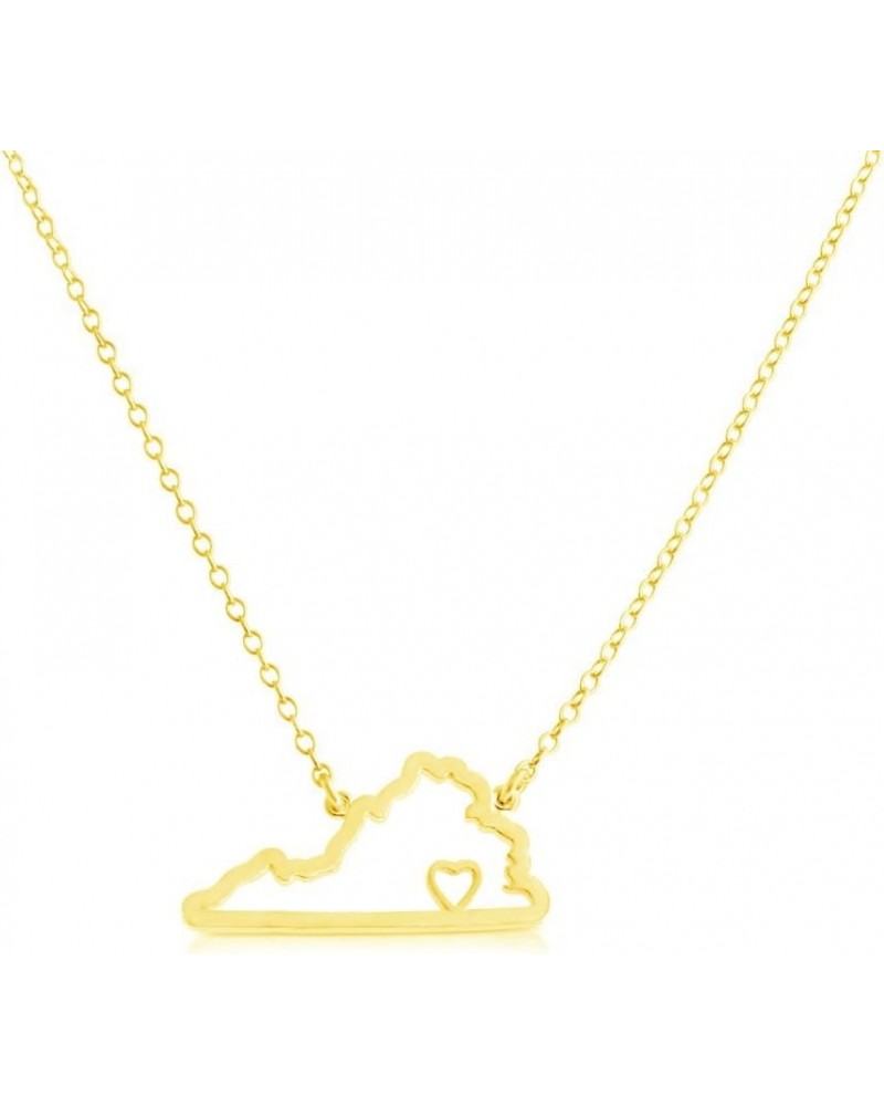 Gold Plated Sterling Silver Necklace American USA State Pendant Necklace VA Virginia Home is Where The Heart Is .This Gold Pl...