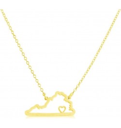 Gold Plated Sterling Silver Necklace American USA State Pendant Necklace VA Virginia Home is Where The Heart Is .This Gold Pl...