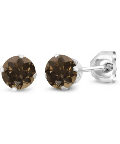 925 Sterling Silver Brown Smoky Quartz Stud Earrings 0.52 Ct Round 4MM $28.31 Earrings