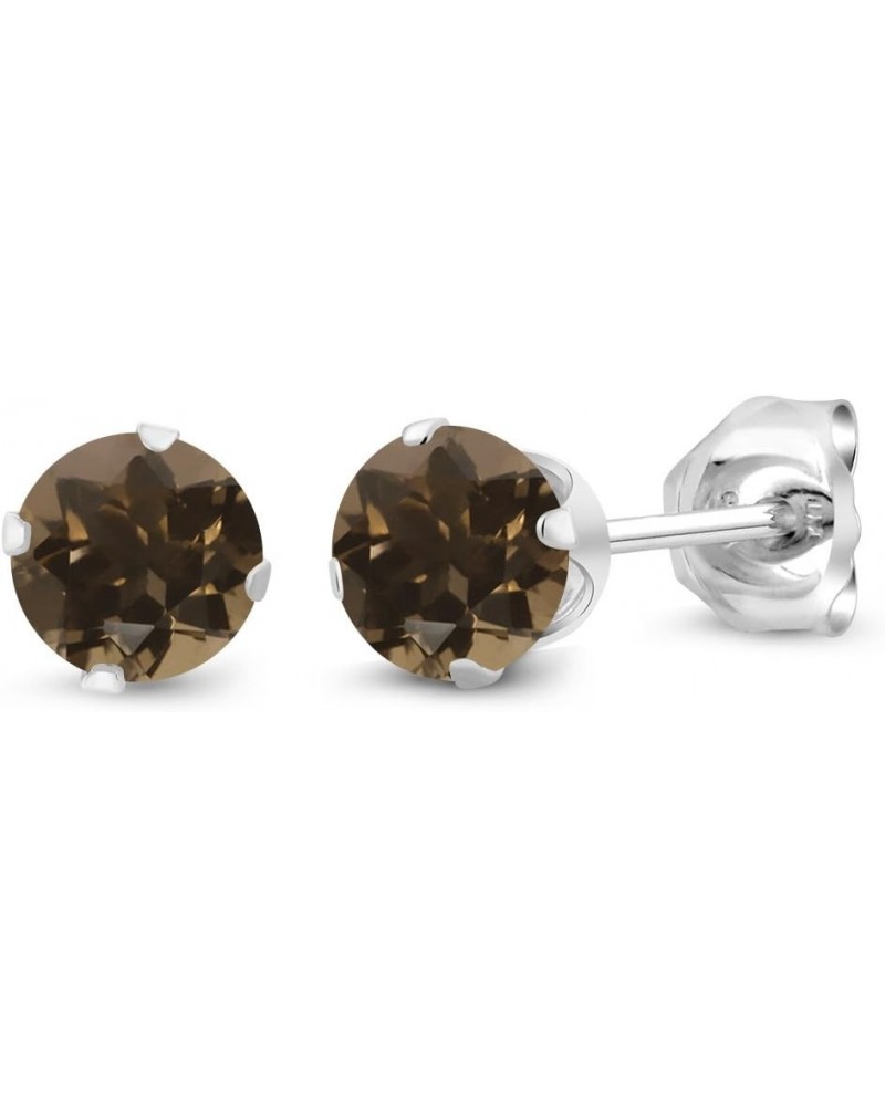 925 Sterling Silver Brown Smoky Quartz Stud Earrings 0.52 Ct Round 4MM $28.31 Earrings