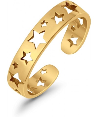 Stars Toe Ring Band Adjustable 925 Sterling Silver For Women (4mm) Yellow Tone, Sterling Silver $10.00 Body Jewelry