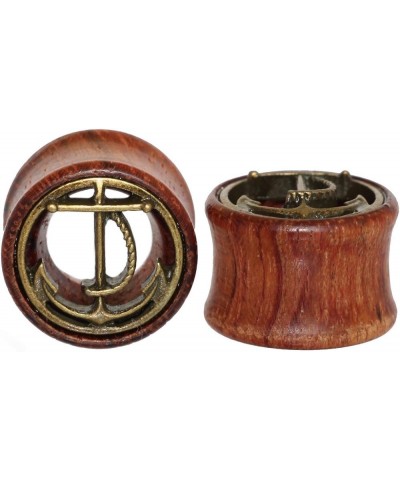 Brass Anchor Organic Wood Flesh Tunnels Double Flared Ear Stretcher Saddle Plugs 8mm - 20mm 10mm(00g) $6.91 Body Jewelry