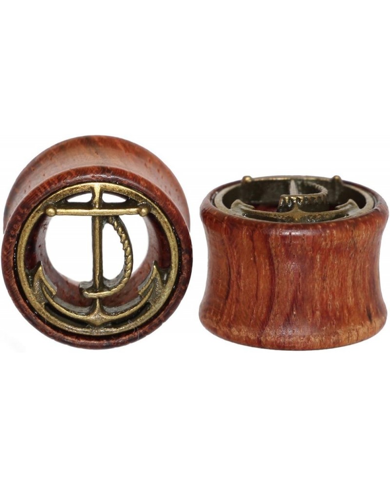 Brass Anchor Organic Wood Flesh Tunnels Double Flared Ear Stretcher Saddle Plugs 8mm - 20mm 10mm(00g) $6.91 Body Jewelry