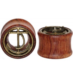 Brass Anchor Organic Wood Flesh Tunnels Double Flared Ear Stretcher Saddle Plugs 8mm - 20mm 10mm(00g) $6.91 Body Jewelry