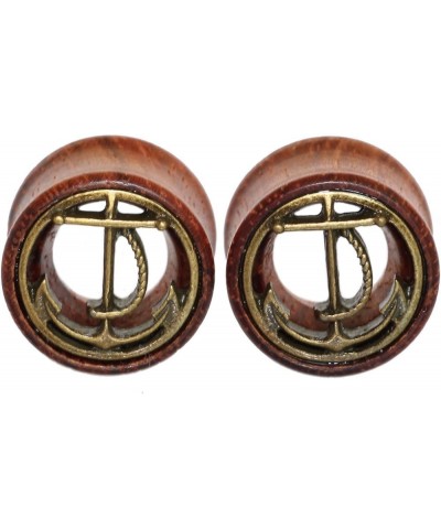 Brass Anchor Organic Wood Flesh Tunnels Double Flared Ear Stretcher Saddle Plugs 8mm - 20mm 10mm(00g) $6.91 Body Jewelry