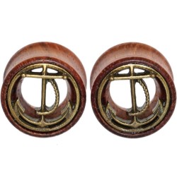 Brass Anchor Organic Wood Flesh Tunnels Double Flared Ear Stretcher Saddle Plugs 8mm - 20mm 10mm(00g) $6.91 Body Jewelry