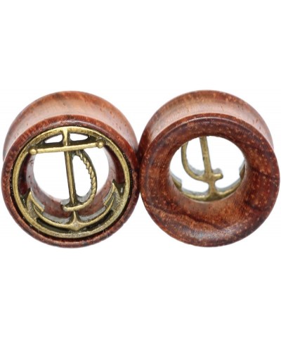 Brass Anchor Organic Wood Flesh Tunnels Double Flared Ear Stretcher Saddle Plugs 8mm - 20mm 10mm(00g) $6.91 Body Jewelry