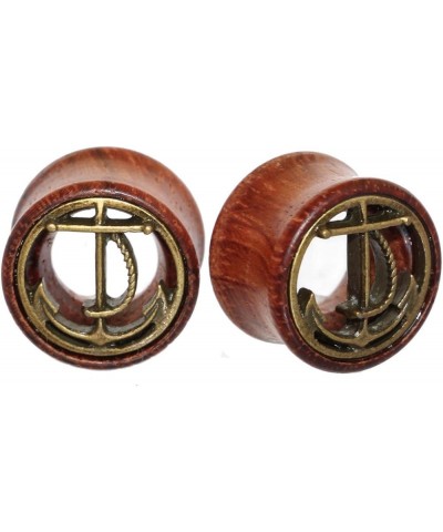 Brass Anchor Organic Wood Flesh Tunnels Double Flared Ear Stretcher Saddle Plugs 8mm - 20mm 10mm(00g) $6.91 Body Jewelry