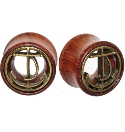 Brass Anchor Organic Wood Flesh Tunnels Double Flared Ear Stretcher Saddle Plugs 8mm - 20mm 10mm(00g) $6.91 Body Jewelry