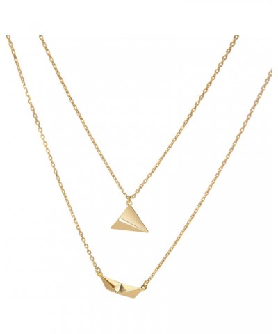 2Pcs Delicate Paper Airplane-Boat Necklaces for Women Girl Gold Clavicle Chain Origami-Boat Choker Jewelry Gift Ornament Allo...