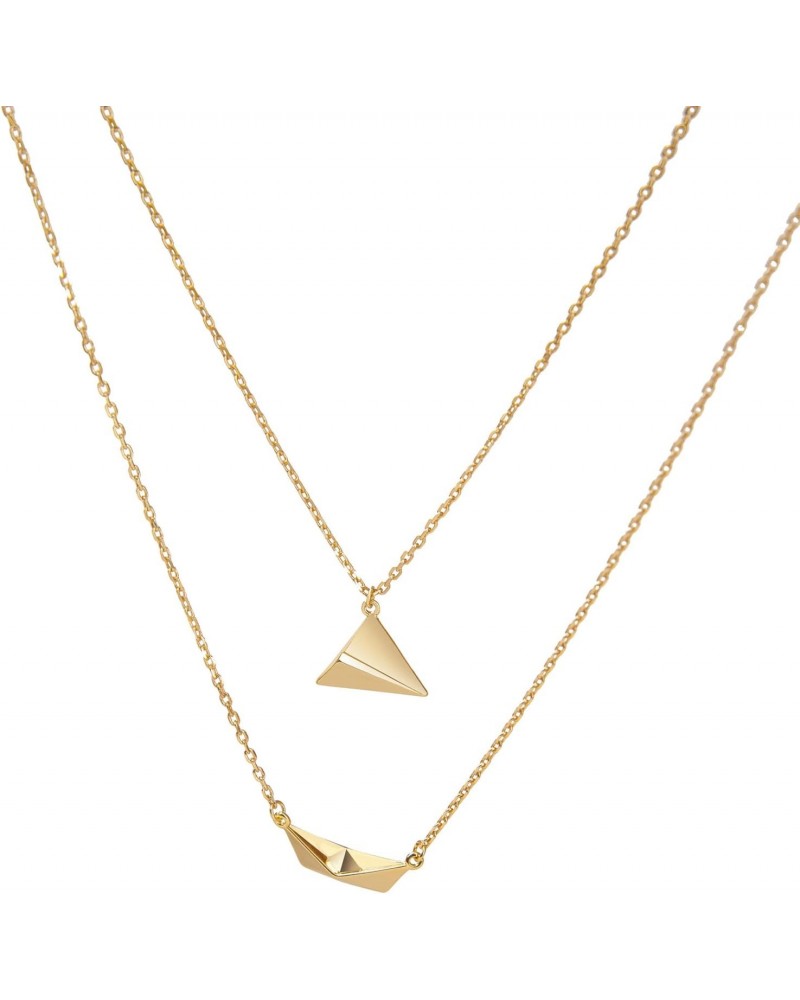 2Pcs Delicate Paper Airplane-Boat Necklaces for Women Girl Gold Clavicle Chain Origami-Boat Choker Jewelry Gift Ornament Allo...