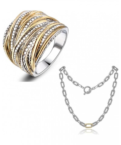 Statement Rings with Cable Link Chain Necklace Jewelry Sets for Women (Size 8) $16.80 Rings