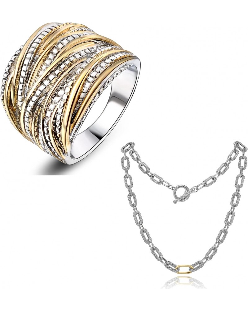 Statement Rings with Cable Link Chain Necklace Jewelry Sets for Women (Size 8) $16.80 Rings