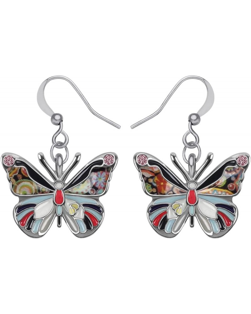 Enamel Alloy Rhinestone Butterfly Earrings Dangle Fashion Insect Jewelry For Women Girls Charm Gift Black $9.59 Earrings