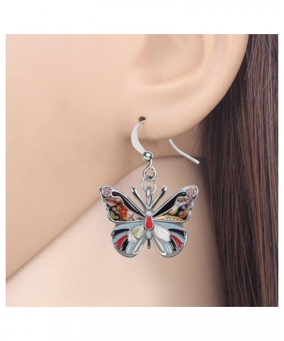 Enamel Alloy Rhinestone Butterfly Earrings Dangle Fashion Insect Jewelry For Women Girls Charm Gift Black $9.59 Earrings