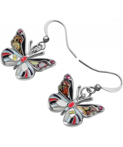 Enamel Alloy Rhinestone Butterfly Earrings Dangle Fashion Insect Jewelry For Women Girls Charm Gift Black $9.59 Earrings