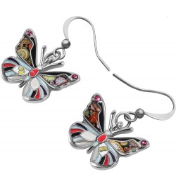 Enamel Alloy Rhinestone Butterfly Earrings Dangle Fashion Insect Jewelry For Women Girls Charm Gift Black $9.59 Earrings