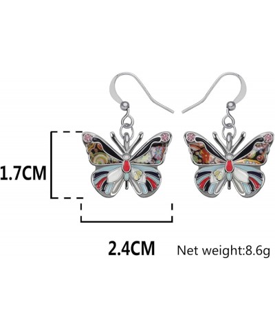 Enamel Alloy Rhinestone Butterfly Earrings Dangle Fashion Insect Jewelry For Women Girls Charm Gift Black $9.59 Earrings