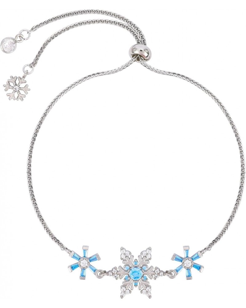 Snowflake Tennis Bracelet for Women Charm Blue Snowflake Cubic Zirconia Bracelet with Adjustable Chain Sterling Silver Snowfl...