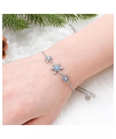 Snowflake Tennis Bracelet for Women Charm Blue Snowflake Cubic Zirconia Bracelet with Adjustable Chain Sterling Silver Snowfl...