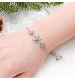 Snowflake Tennis Bracelet for Women Charm Blue Snowflake Cubic Zirconia Bracelet with Adjustable Chain Sterling Silver Snowfl...