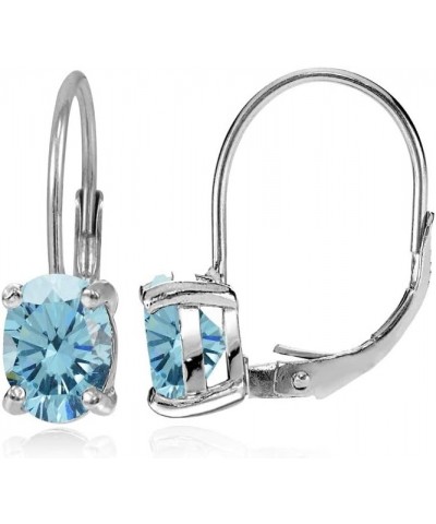 Sterling Silver 8x6mm Oval-Cut Solitaire Leverback Earrings Made with European Crystals Light Blue $16.49 Earrings