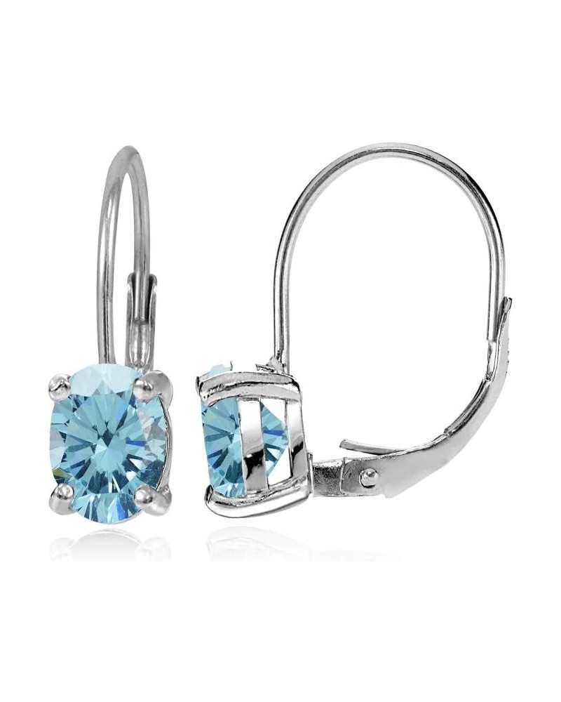 Sterling Silver 8x6mm Oval-Cut Solitaire Leverback Earrings Made with European Crystals Light Blue $16.49 Earrings