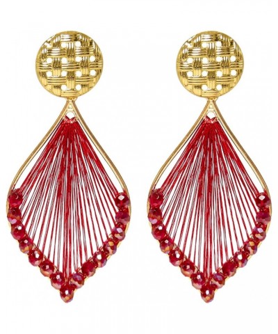 Boho Woven Geometric Earrings Drop Jewelry Fashion Silk Earring Dangle for Women and Girls Red $6.23 Earrings