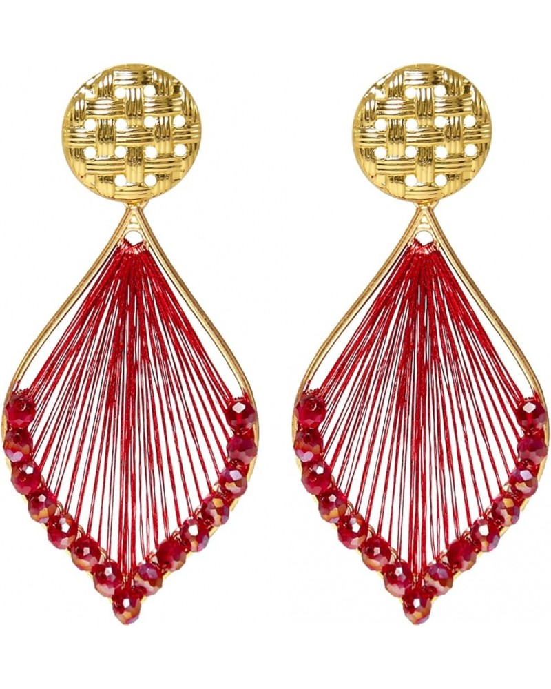 Boho Woven Geometric Earrings Drop Jewelry Fashion Silk Earring Dangle for Women and Girls Red $6.23 Earrings