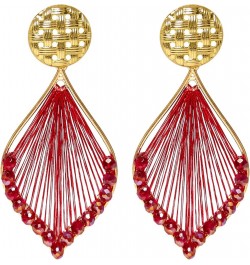 Boho Woven Geometric Earrings Drop Jewelry Fashion Silk Earring Dangle for Women and Girls Red $6.23 Earrings