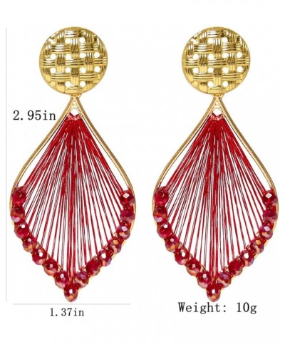 Boho Woven Geometric Earrings Drop Jewelry Fashion Silk Earring Dangle for Women and Girls Red $6.23 Earrings