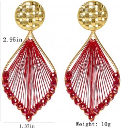 Boho Woven Geometric Earrings Drop Jewelry Fashion Silk Earring Dangle for Women and Girls Red $6.23 Earrings