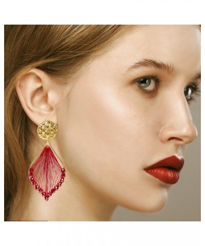 Boho Woven Geometric Earrings Drop Jewelry Fashion Silk Earring Dangle for Women and Girls Red $6.23 Earrings