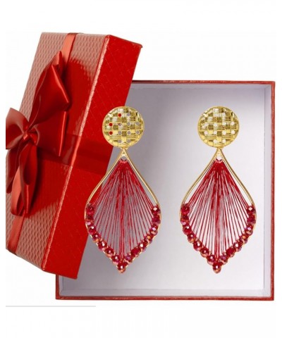 Boho Woven Geometric Earrings Drop Jewelry Fashion Silk Earring Dangle for Women and Girls Red $6.23 Earrings