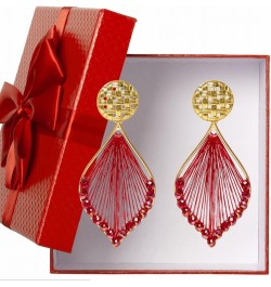 Boho Woven Geometric Earrings Drop Jewelry Fashion Silk Earring Dangle for Women and Girls Red $6.23 Earrings