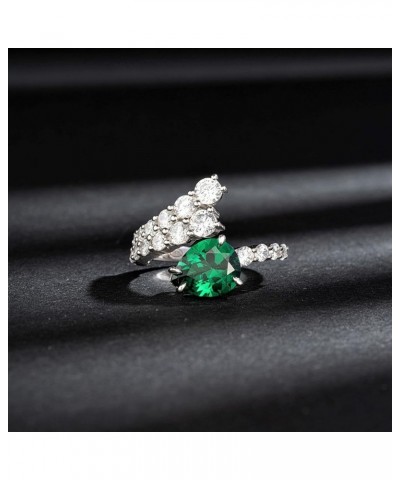 Vintage 925 Sterling Silver Simulated Emerald & Cubic Zirconia Adjustable Ring for Women, Engagement Promise Green Droplet Mo...